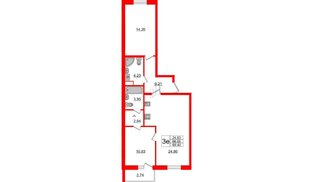 Квартира в ЖК ИЛОНА, 2 комнатная, 67.48 м², 6 этаж