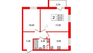 Квартира в ЖК ИЛОНА, 2 комнатная, 50.35 м², 6 этаж