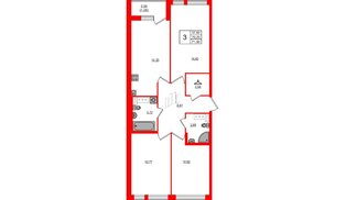Квартира в ЖК Master Place, 3 комнатная, 71.5 м², 3 этаж