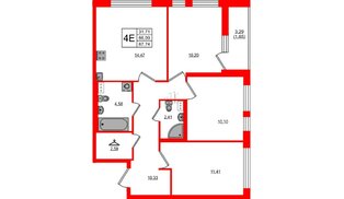 Квартира в ЖК Master Place, 3 комнатная, 67.74 м², 1 этаж