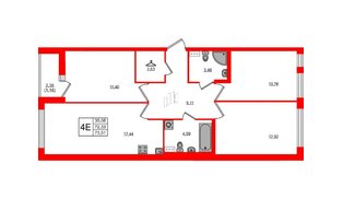Квартира в ЖК Master Place, 3 комнатная, 73.51 м², 1 этаж
