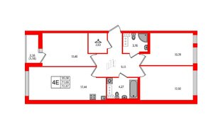 Квартира в ЖК Master Place, 3 комнатная, 72.87 м², 2 этаж