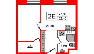 Апартаменты в ЖК VIDI, 1 комнатные, 33.6 м², 10 этаж