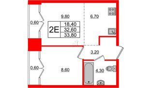 Квартира в ЖК Лермонтовский 54, 1 комнатная, 33.7 м², 9 этаж