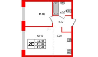 Квартира в ЖК Лермонтовский 54, 1 комнатная, 40.7 м², 1 этаж