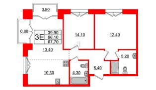 Квартира в ЖК Лермонтовский 54, 2 комнатная, 67.7 м², 5 этаж