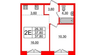 Квартира в ЖК Лермонтовский 54, 1 комнатная, 37.8 м², 3 этаж