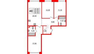 Квартира в ЖК Лермонтовский 54, 3 комнатная, 81.7 м², 1 этаж