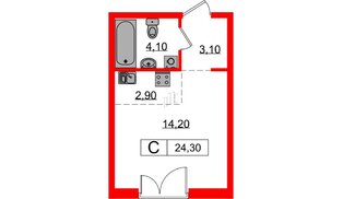 Квартира в ЖК «Лермонтовский 54», студия, 24.2 м², 5 этаж