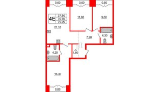 Квартира в ЖК Лермонтовский 54, 3 комнатная, 79 м², 8 этаж