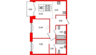 Квартира в ЖК Лермонтовский 54, 2 комнатная, 55 м², 3 этаж