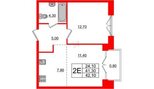 Квартира в ЖК Лермонтовский 54, 1 комнатная, 41.6 м², 4 этаж