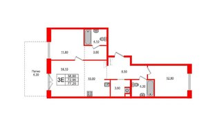 Квартира в ЖК «Лермонтовский 54», 2 комнатная, 76.4 м², 1 этаж
