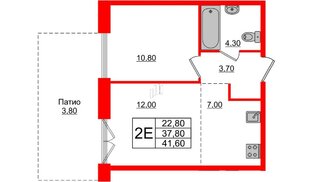 Квартира в ЖК Лермонтовский 54, 1 комнатная, 41.6 м², 1 этаж