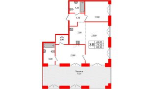 Квартира в ЖК Лермонтовский 54, 2 комнатная, 83.3 м², 7 этаж