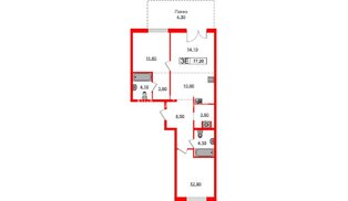 Квартира в ЖК «Лермонтовский 54», 2 комнатная, 76.9 м², 1 этаж
