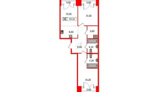 Квартира в ЖК Лермонтовский 54, 2 комнатная, 65.2 м², 9 этаж
