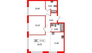 Квартира в ЖК Лермонтовский 54, 2 комнатная, 71.7 м², 1 этаж