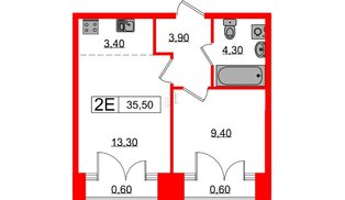 Квартира в ЖК Лермонтовский 54, 1 комнатная, 35.5 м², 8 этаж