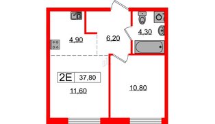 Квартира в ЖК «Лермонтовский 54», 1 комнатная, 37.6 м², 1 этаж