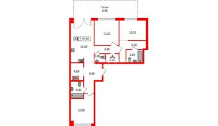 Квартира в ЖК «Лермонтовский 54», 2 комнатная, 96.9 м², 1 этаж