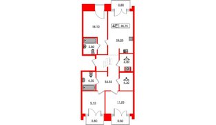 Квартира в ЖК «Лермонтовский 54», 3 комнатная, 86.8 м², 6 этаж