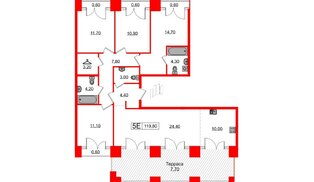 Квартира в ЖК Лермонтовский 54, 4 комнатная, 119.8 м², 9 этаж