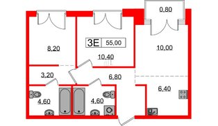 Квартира в ЖК Лермонтовский 54, 2 комнатная, 55 м², 5 этаж