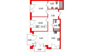 Квартира в ЖК Лермонтовский 54, 2 комнатная, 59.3 м², 2 этаж