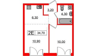 Квартира в ЖК Лермонтовский 54, 1 комнатная, 34.7 м², 7 этаж