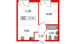 Квартира в ЖК Лермонтовский 54, 1 комнатная, 37.5 м², 5 этаж