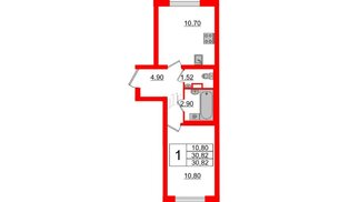 Квартира в ЖК Ручьи 2, 1 комнатная, 30.82 м², 1 этаж