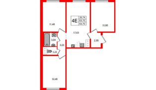 Квартира в ЖК 'Цветной город', 3 комнатная, 63.7 м², 2 этаж
