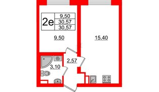 Квартира в ЖК Ручьи 2, 1 комнатная, 30.57 м², 1 этаж