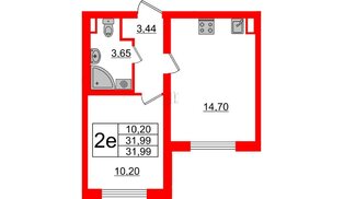 Квартира в ЖК Ручьи 2, 1 комнатная, 31.99 м², 1 этаж
