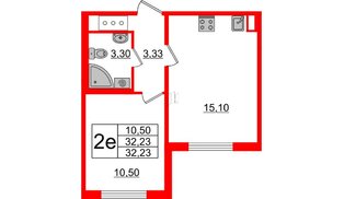 Квартира в ЖК Ручьи 2, 1 комнатная, 32.23 м², 2 этаж