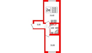 Квартира в ЖК Ручьи 2, 1 комнатная, 33.59 м², 1 этаж