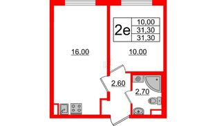 Квартира в ЖК Ручьи 2, 1 комнатная, 31.3 м², 2 этаж