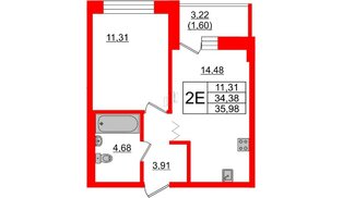 Квартира в ЖК Квартал Уютный, 1 комнатная, 35.98 м², 2 этаж