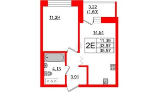 Квартира в ЖК Квартал Уютный, 1 комнатная, 35.57 м², 3 этаж