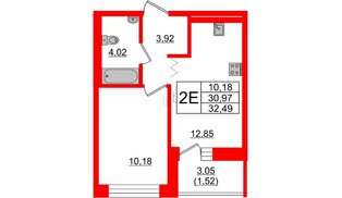 Квартира в ЖК Квартал Уютный, 1 комнатная, 32.49 м², 2 этаж