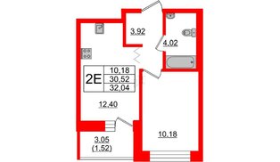 Квартира в ЖК Квартал Уютный, 1 комнатная, 32.04 м², 2 этаж