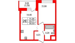 Квартира в ЖК Квартал Уютный, 1 комнатная, 35.53 м², 2 этаж