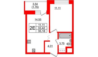 Квартира в ЖК Квартал Уютный, 1 комнатная, 35.18 м², 6 этаж