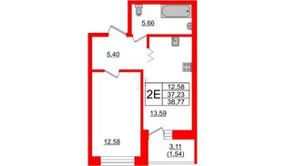 Квартира в ЖК Квартал Уютный, 1 комнатная, 38.77 м², 2 этаж