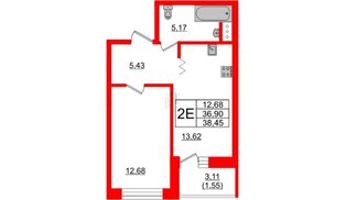 Квартира в ЖК Квартал Уютный, 1 комнатная, 38.45 м², 4 этаж