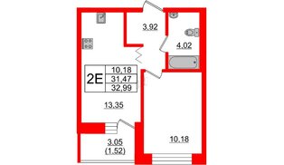 Квартира в ЖК Квартал Уютный, 1 комнатная, 32.99 м², 2 этаж