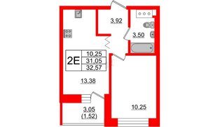 Квартира в ЖК Квартал Уютный, 1 комнатная, 32.57 м², 3 этаж