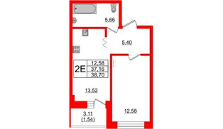 Квартира в ЖК Квартал Уютный, 1 комнатная, 38.7 м², 2 этаж