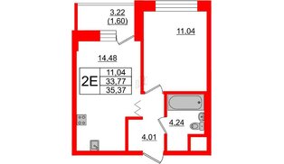 Квартира в ЖК Квартал Уютный, 1 комнатная, 35.37 м², 2 этаж